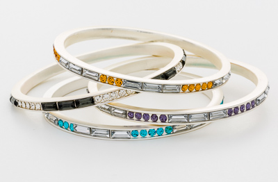 Baguette and Round Crystal Bangle - Silver