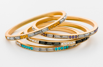 Baguette and Round Crystal Bangle- Gold