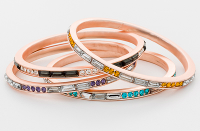 Baguette and Round Crystal Bangle - Rose Gold