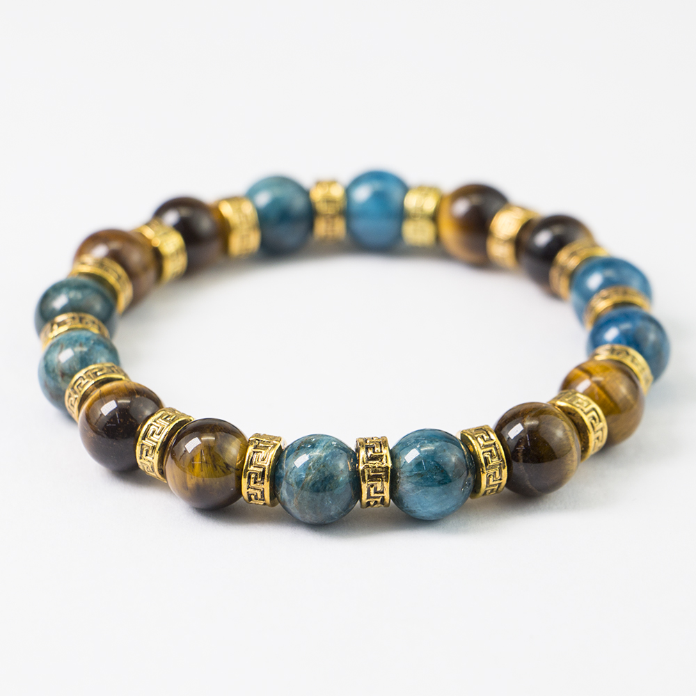 10MM TIGER EYE / APATITE  - GOLD