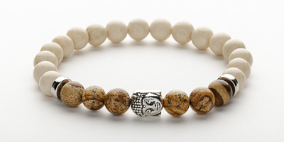 8MM FOSSIL STONE - PICTURE JAPSER BUDDHA MEN'S