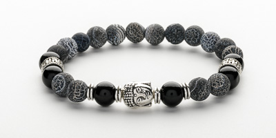 8MM BLACK FROSTED AGATE BUDDHA MEN'S