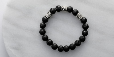 10MMLAVA STONE 3 SILVER SPACERS