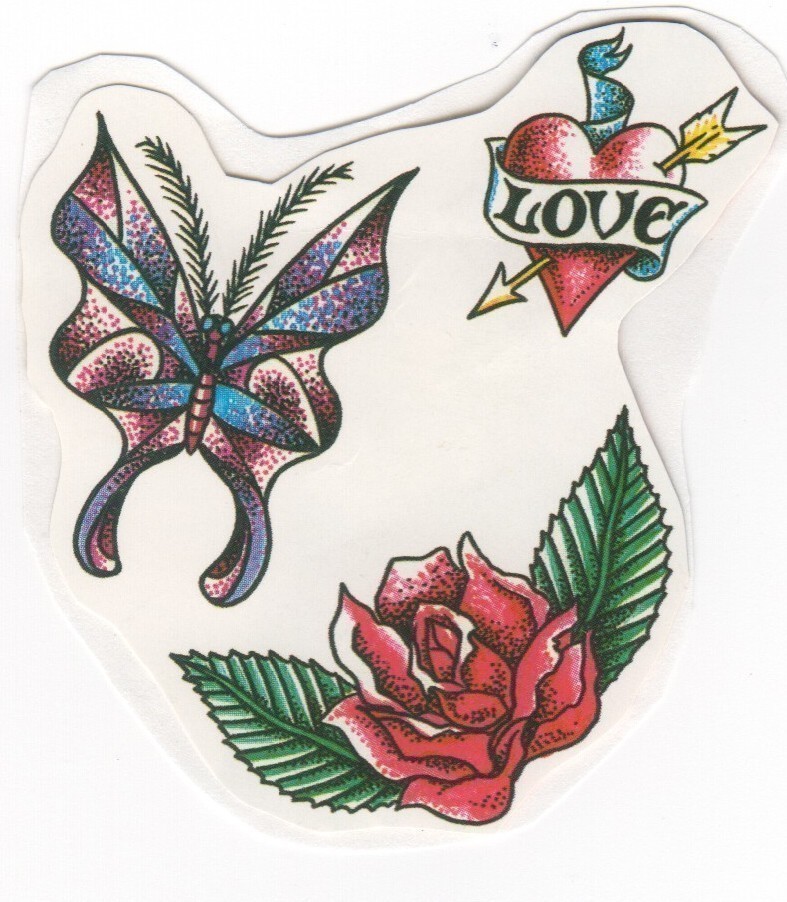 Temporary Tattoo - Heart - Butterfly - Rose